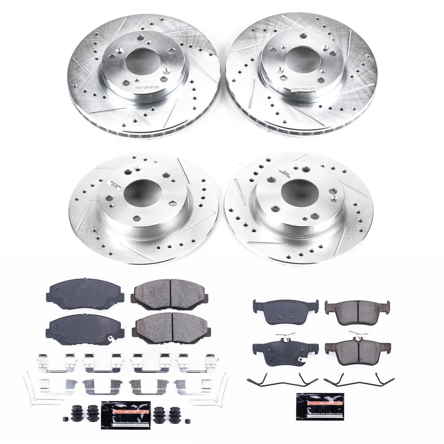PowerStop Front and Rear Z23 Evolution Sport Carbon-Fiber Ceramic Brake Pad and Drilled & Slotted Rotor Kit Fits: HONDA Select Models K7574