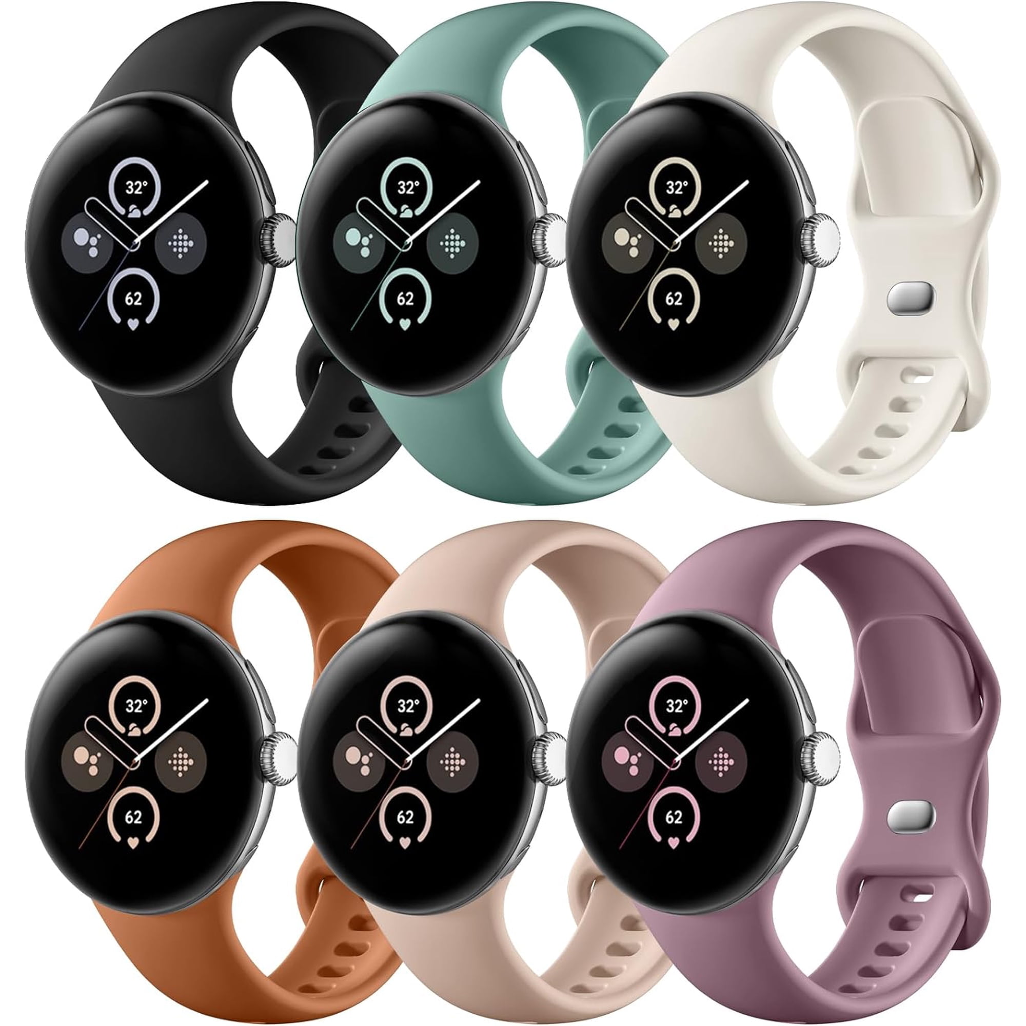 KOMI 6 Pack Watch Bands Compatible with Google Pixel 2/Pixel 3 41mm/Pixel for Women Men,Soft Silicone Durable Sport Replacement Strap for Pixel Watch 2/3 41mm Smartwatch Accessories