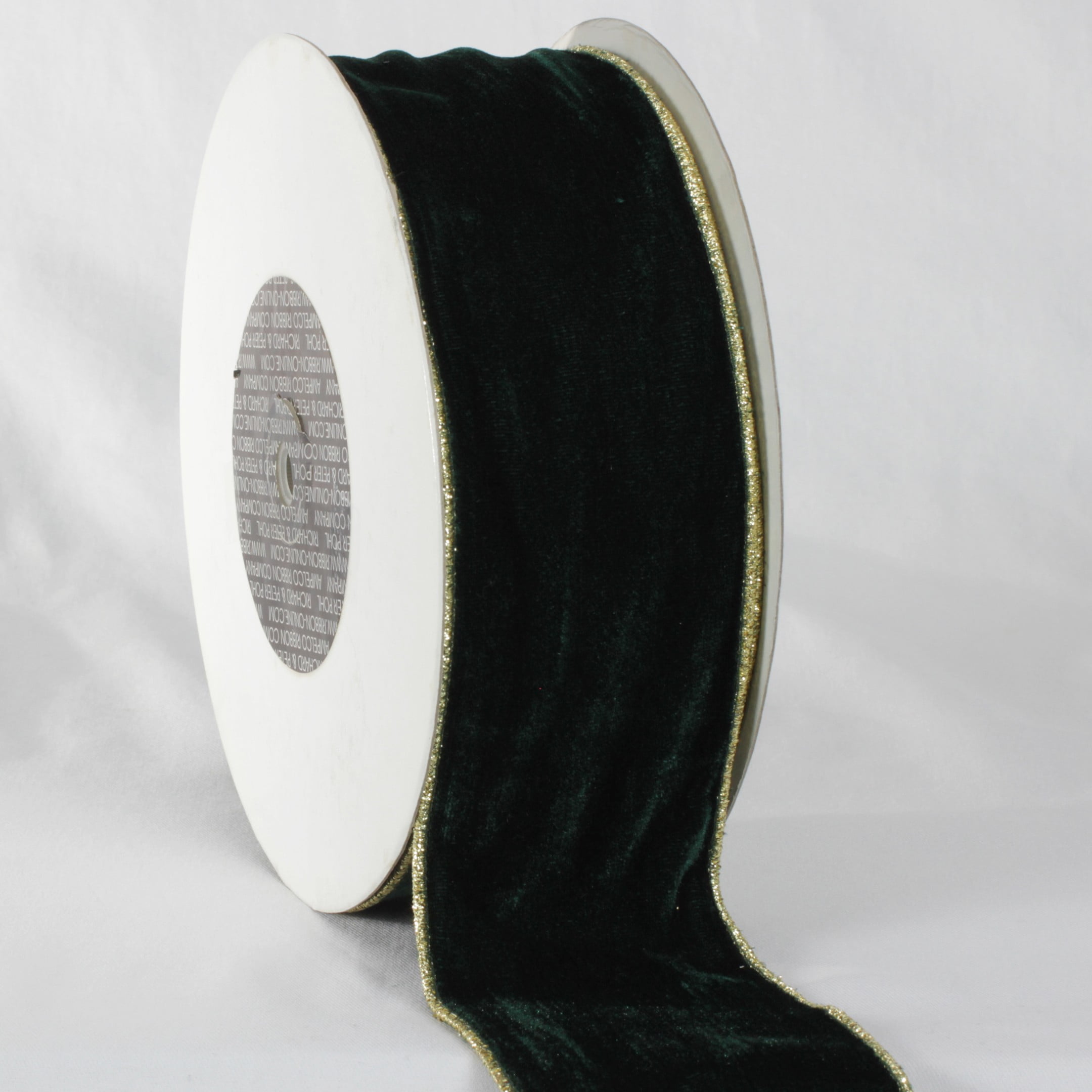 Hunter Green and Gold Colored Woven Edge Soft Velvet Ribbon 3" x 20