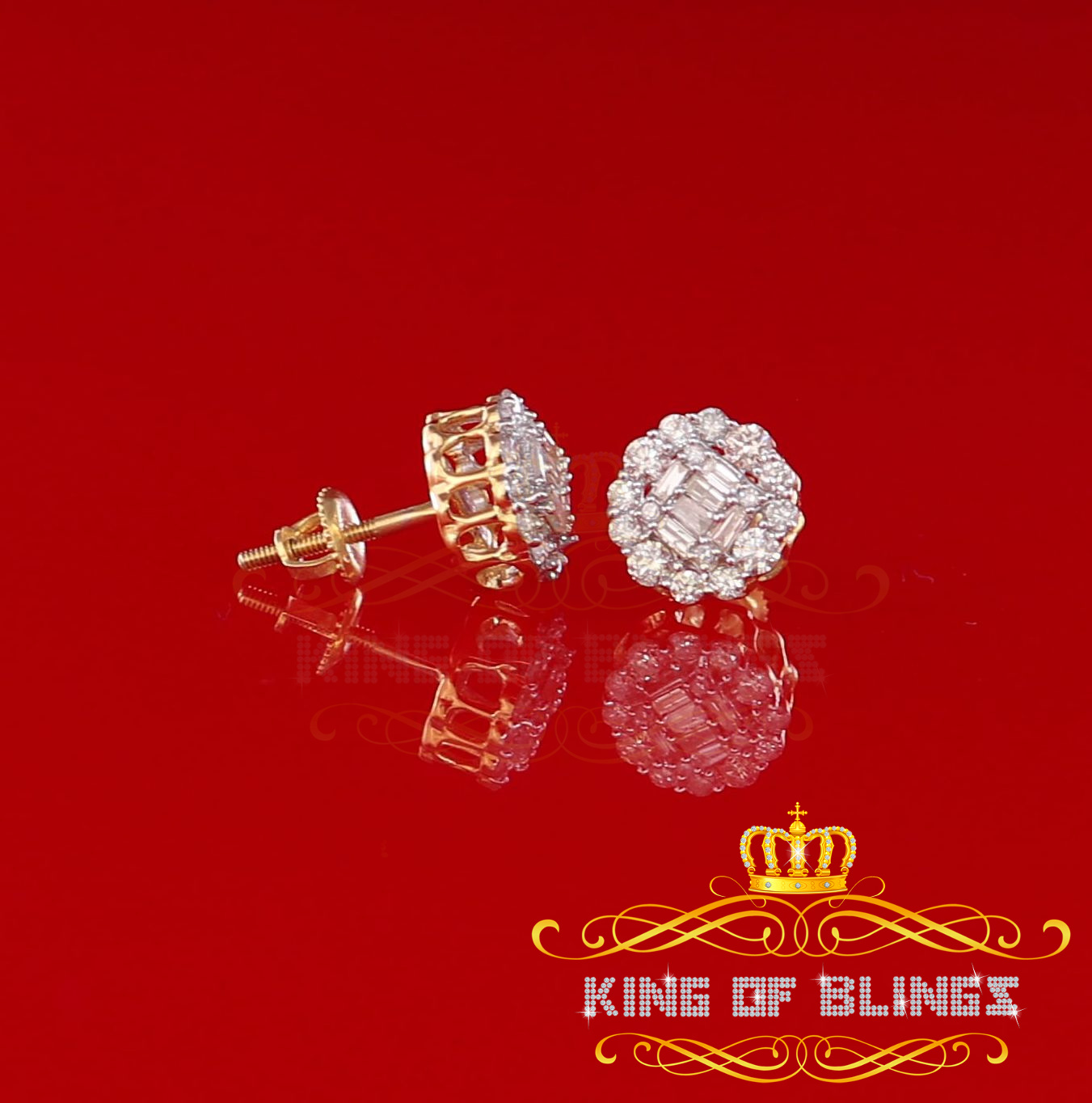 King of Bling's 10K Real Yellow Gold with 0.66CT Real Diamond Men's/Women's Stud Round Earrings