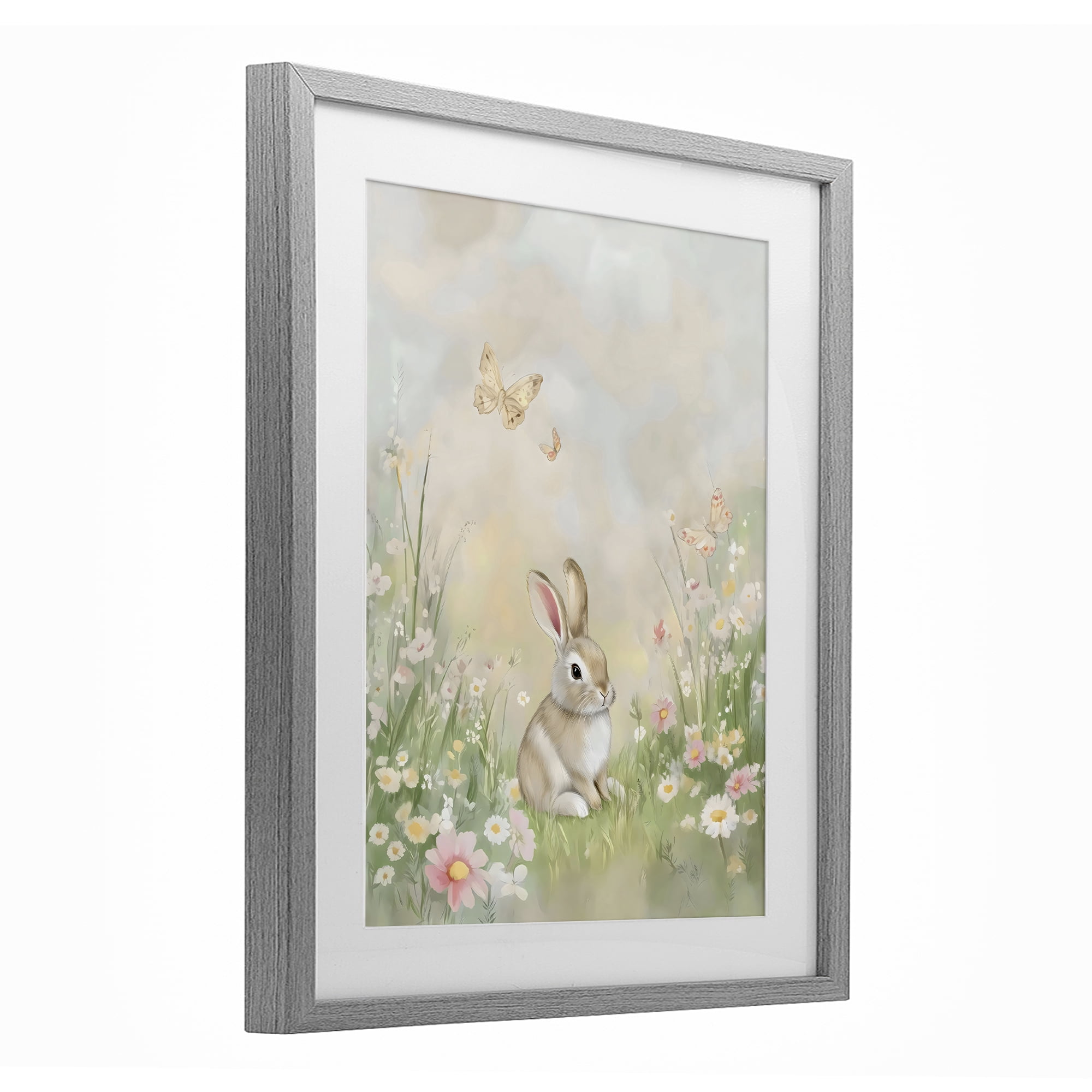 Stupell Industries Nursery Bunny in Meadow Gray Framed Print Under Glass, design by Arlington Prints