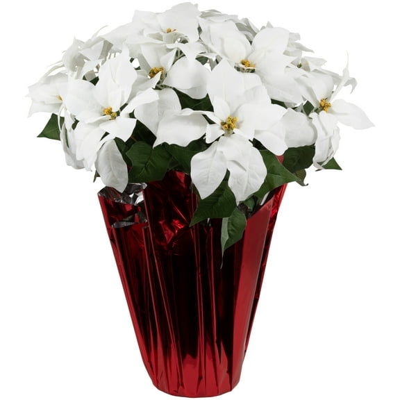 26" White Artificial Christmas Poinsettia in Red Wrapped Base