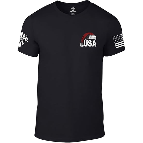Warrior USA Tactical Santa T-Shirt - Cotton Blend, Screen Printed in The USA, American Made, Regular Fit, Black, XX-Large