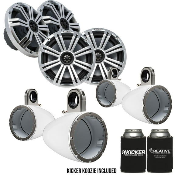 Kicker 8" WhiteSilver Wake Tower LED Marine Speakers 2-Pairs
