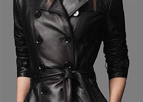 Outfit Craze Women Black Slim Fit Stylish Long Trench Real Leather Coat with Belted Closure (XL) - image 3 of 4