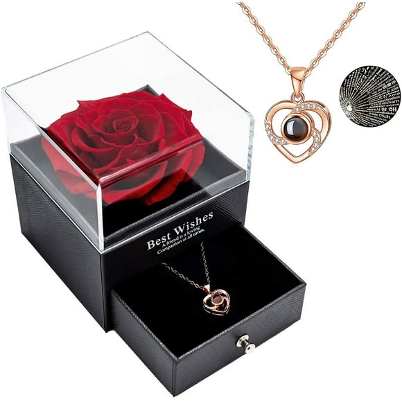 Eternal Handmade Rose Preserved Real Rose With Love You Necklace 100 Languages Gift