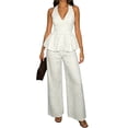thumbnail image 3 of Women'S Polka Dot Print Halter Peplum Top & Wide Leg Pants 2 Piece Outfit Set White L, 3 of 9