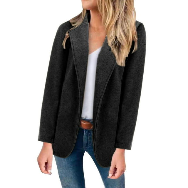 Women Workoffice Suit Solid Color Blazer V Neck Cardigan Single Breasted Fashion Jacket Pockets Professional Overcoat Button Down Fitted Outwear