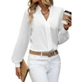 thumbnail image 4 of QAFOPEH Women Notched V Neck Lace Long Sleeve Solid Color Work Office Chiffon Shirt, 4 of 7