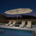 thumbnail image 3 of PURPLE LEAF 14ft Patio Umbrella with Solar Lights Double-Sided Outdoor Umbrella with Base and Crank Rectangle Market Table Umbrella for Pool Deck Backyard Garden, Khaki, 3 of 11