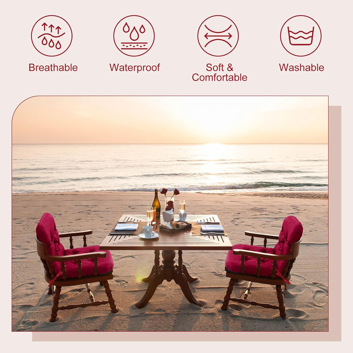 Tufted Back Chair Cushion Indoor Outdoor Weather Resistant Swivel Rocker Patio Chair Cushions for Outdoor Furniture(Wine Red,4 Pack)
