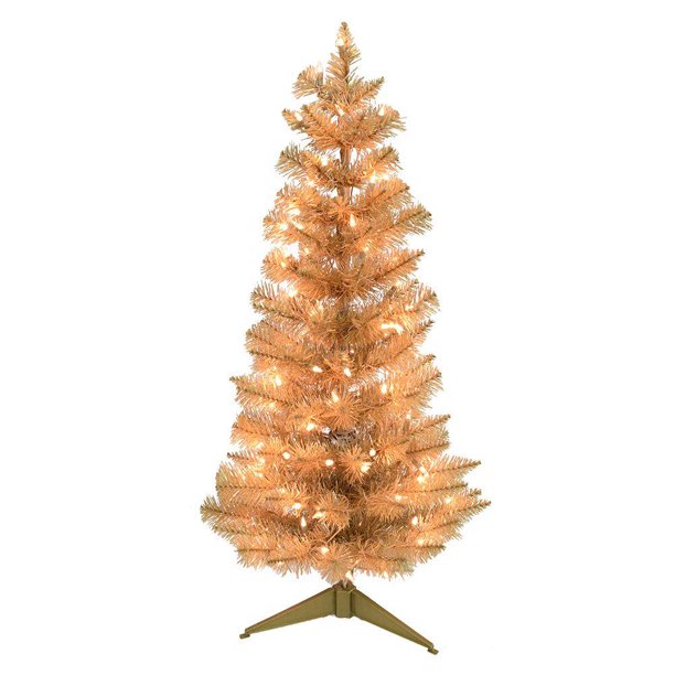 PreLit Mini Artificial Christmas Tree, Gold, 36Inch