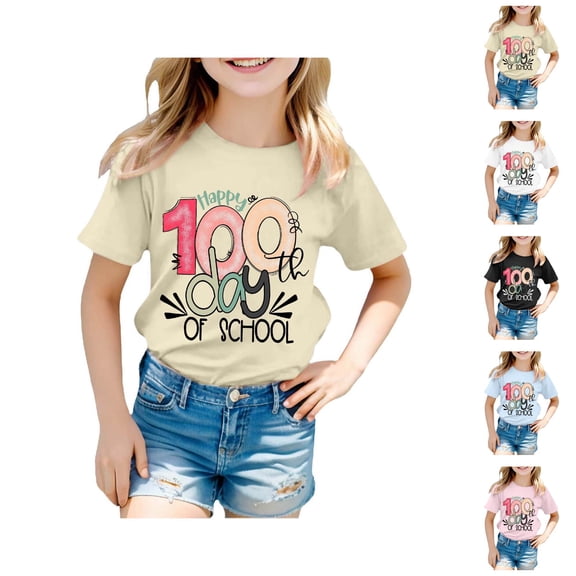 100 Days Of School Shirt Back to School Print Short Sleeve T Shirts Casual Crewneck Kids Clothes