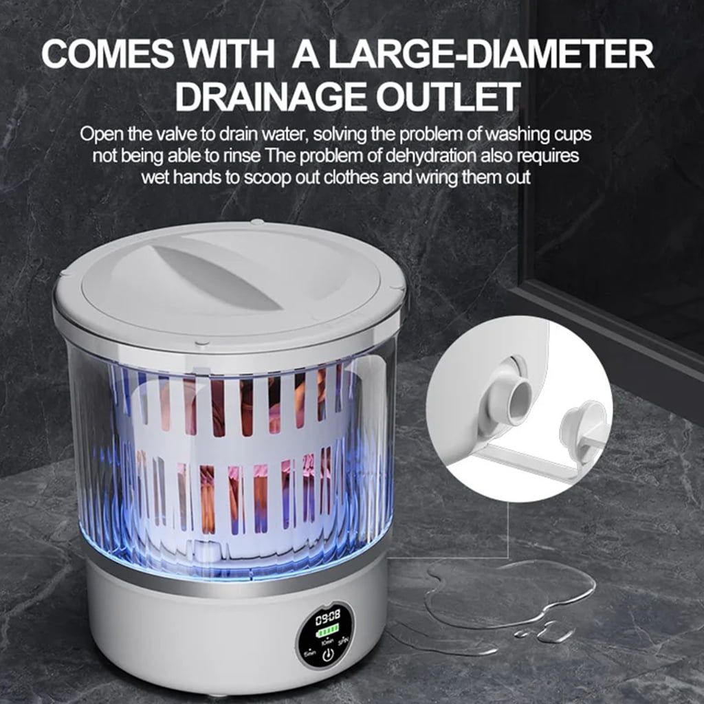 Compact Cordless Laundry Washer with Built in Battery for Delicate Clothes Dormitory Camping Water Saving Technology