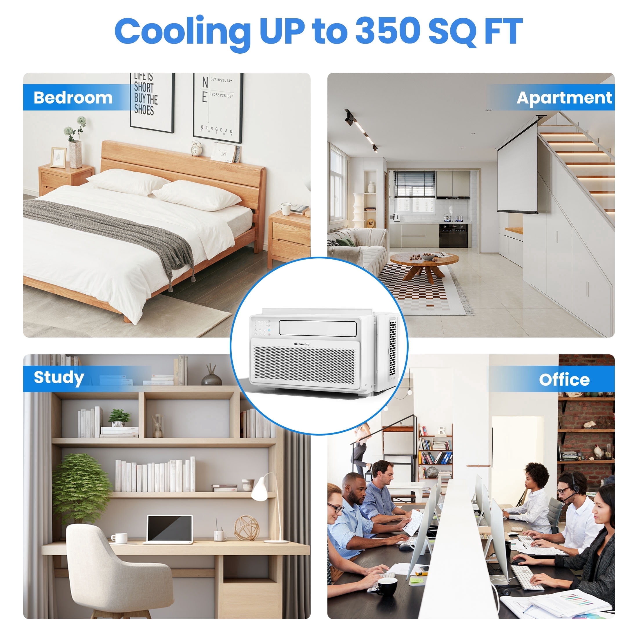 Uhomepro 10000 BTU Smart Inverter Window Air Conditioner, Cools 450 Sq.Ft with 4 Modes, Washable Filter, 35% Energy Saving, App/Remote and LED Control, 42 dB Noise for Living Room, Easy to Install