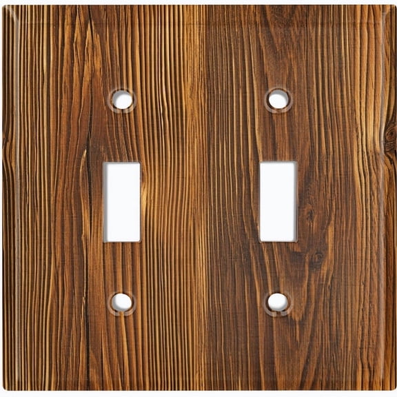 Metal Light Switch Wall Plate Outlet Cover (Printed Image of Wooden Plank - Double Toggle)