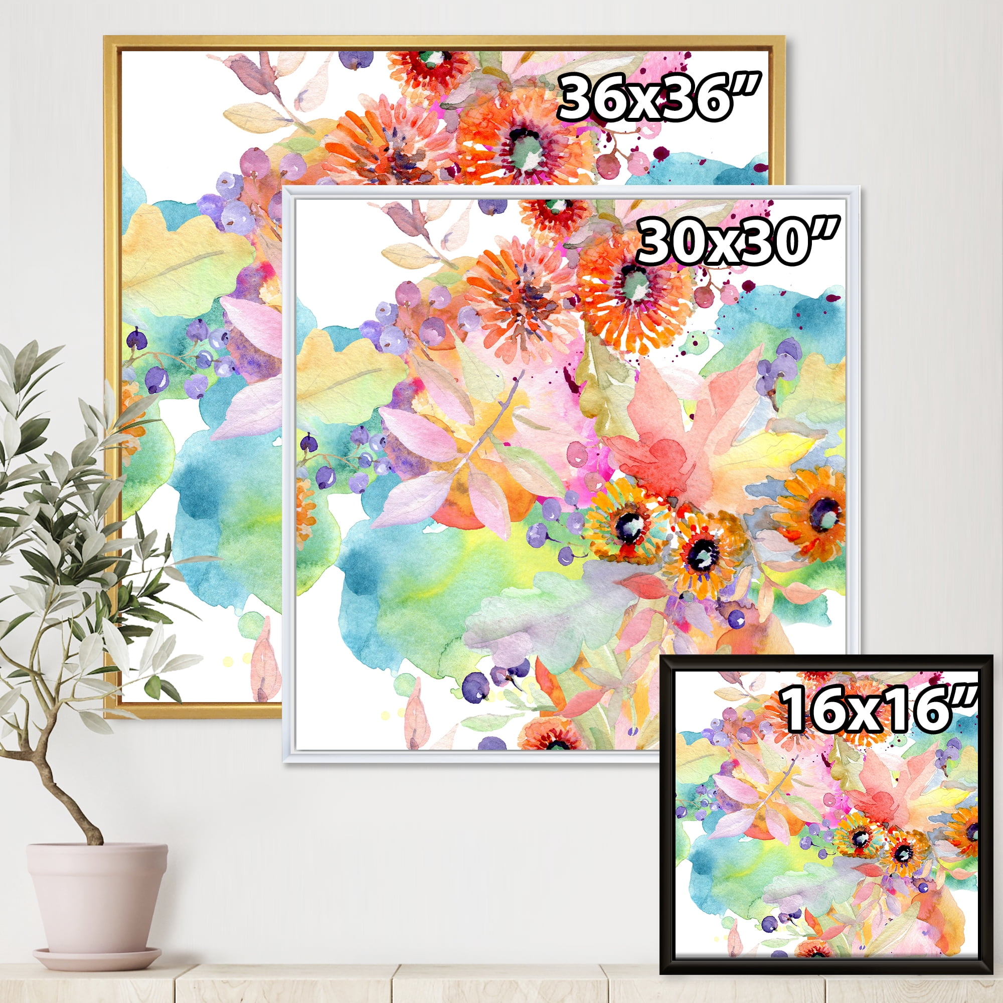 Designart 'Wildflowers and Vibrant Wild Spring Leaves I' Traditional Framed Canvas Wall Art Print