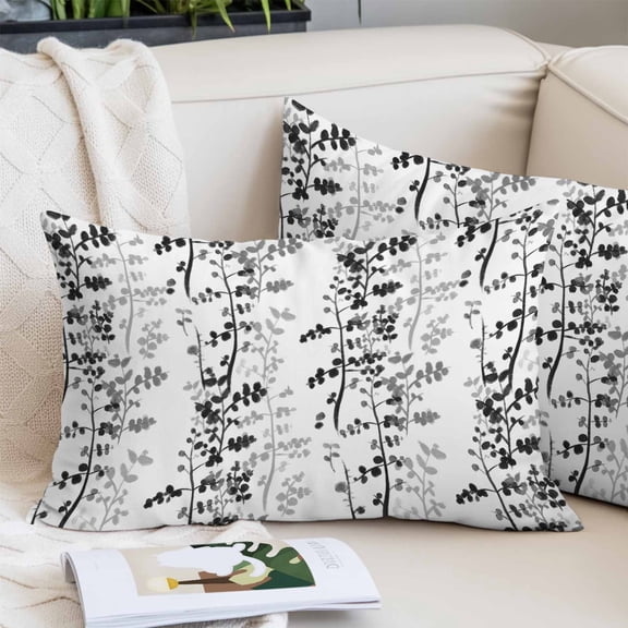 Black Grey Botanical Pillow Covers 12"x20", Spring Floral Summer Farmhouse Soft Brushed Microfiber Breathable Throw Pillow Covers, Pillowcase with Zipper for Couch Sofa Bedroom Living Room