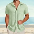 thumbnail image 2 of Mens Short Sleeve Tee Shirts Button Down Solid Color Textured Fashion Hawaiian Summer Tops, 2 of 5