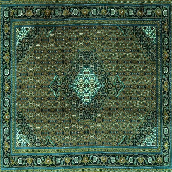 Ahgly Company Machine Washable Indoor Square Persian Turquoise Blue Traditional Area Rugs, 6' Square