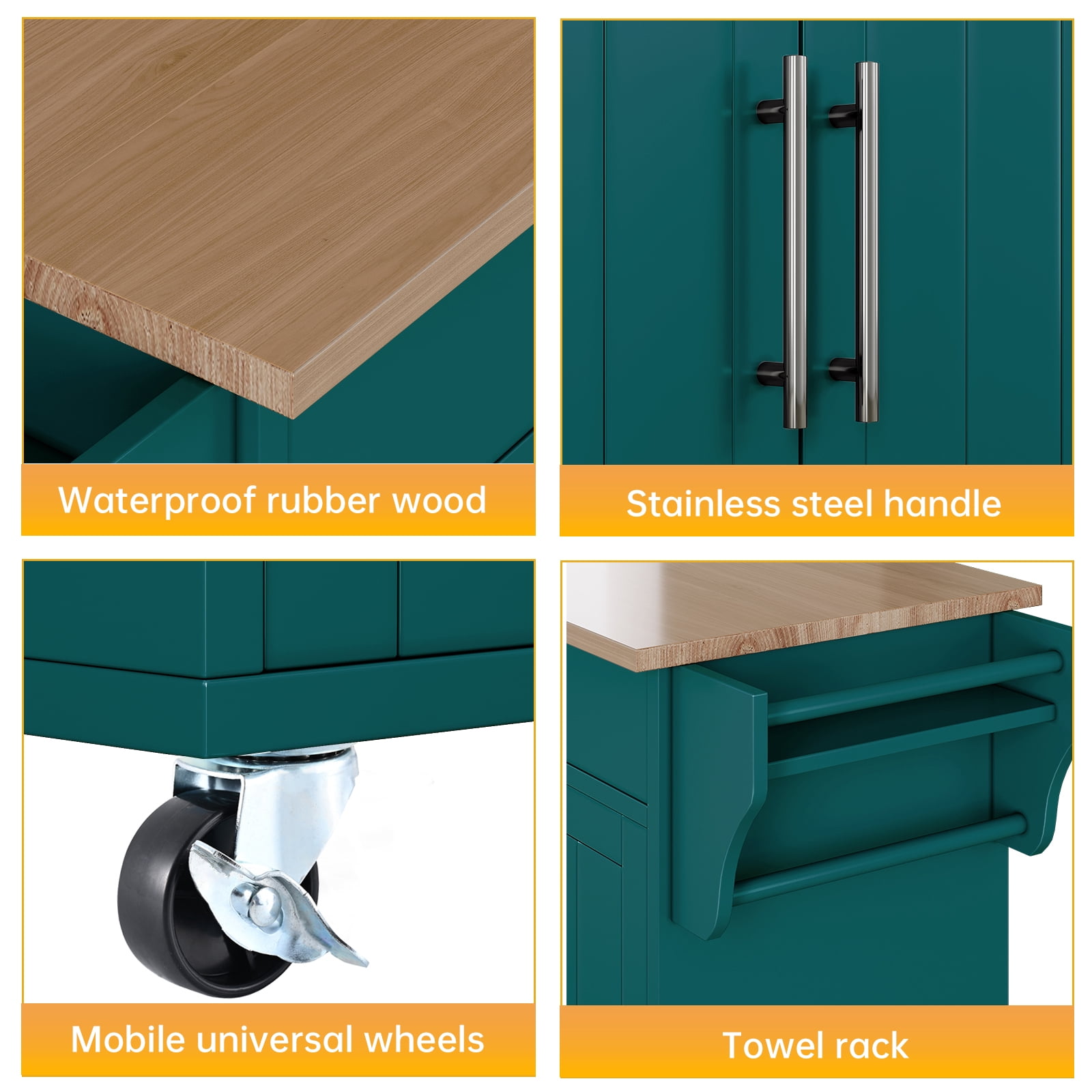 Pingliang Home 35" Kitchen Pantry Cabinet Kitchen Island with Storage,Wood Top Cart with Wheels,Fits for Home Coffee Bar