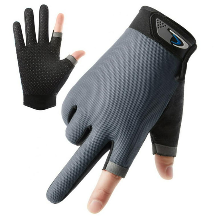 Fishing Gloves,Breathable Non-Slip Half-Finger/2 Finger Cut Sun Protection  Gloves,Moisture Wicking Wear-Resistant Fishing Gear Gloves for Fishing,  Cycling, Boating, Surfing, Hiking Cold Hot Applicable 