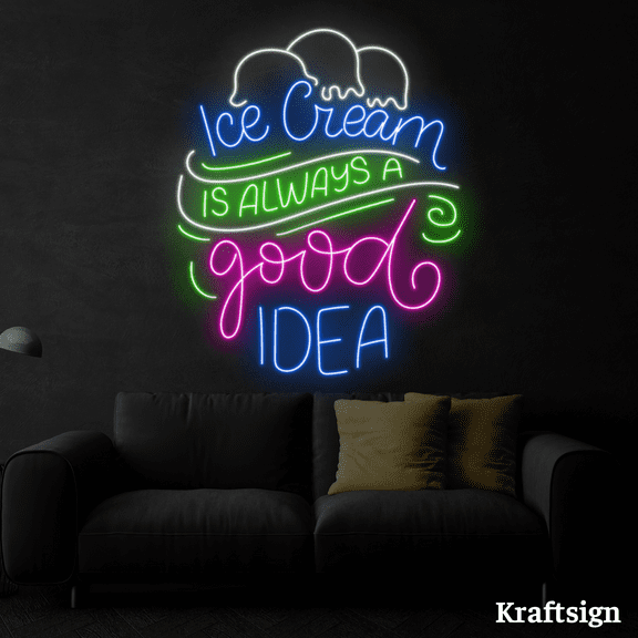 Craftnamesign Ice Cream Always Good Idea Neon Sign, Ice Cream Shop Decor