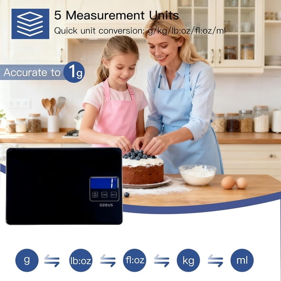 Digital Kitchen Scale with USB Rechargeable, High Precision 0.04oz/1g Increments, 11lbs Capacity, 6 Units for Cooking Baking Coffee