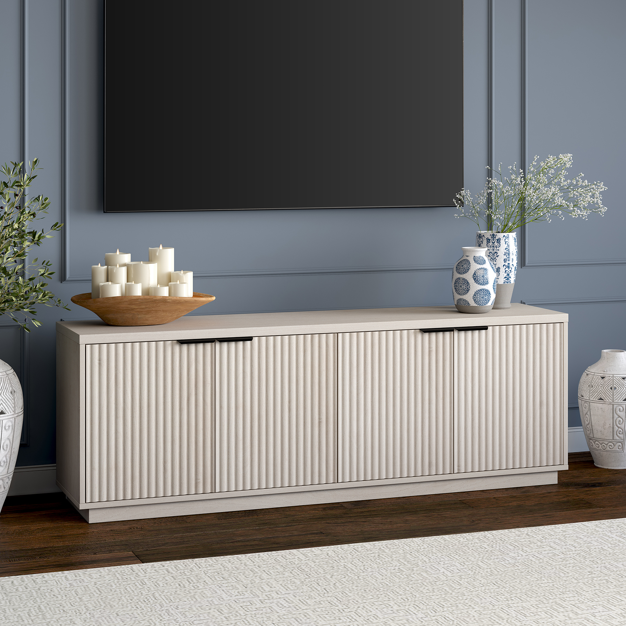 Mansfield Rectangular TV Stand for TV's up to 78" in Alder White