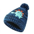 thumbnail image 3 of Xfvqtps Child 3 PCS Beanie Neck Scarf Glove Set Dinosaur Pattern Plush Pompom Knitted Plush Lining Thickened Windproof Coldproof Warm Winter Hat Neck Scarf Glove Set for 1-6 Years Blue, 3 of 6