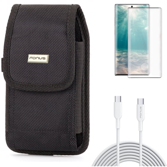 Screen Protector & 10ft Long Type-C Cable & Case Belt Clip for Samsung Galaxy Note 20 (6.7") - Combo with Tempered Glass (Fingerprint Unlock) & Fast Charger Cord PD & Swivel Holster