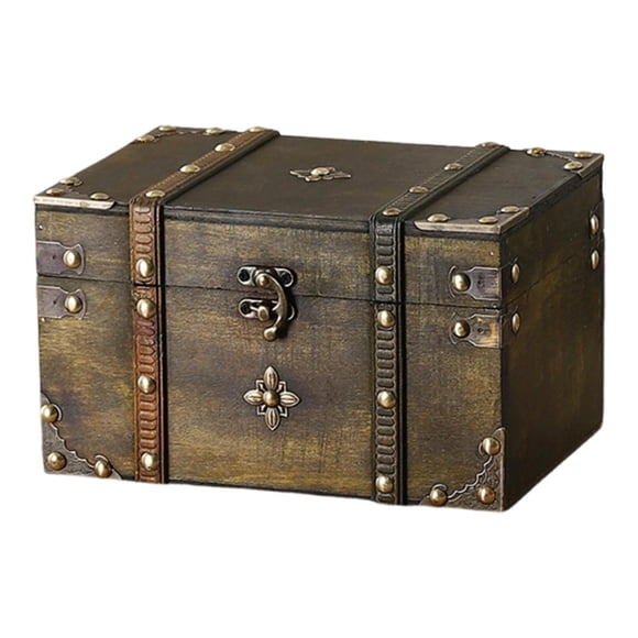 Caja de almacenamiento vintage, caja rústica para baratijas, caja de recuerdos, cofre del tesoro de madera para sin cerradura de combinación