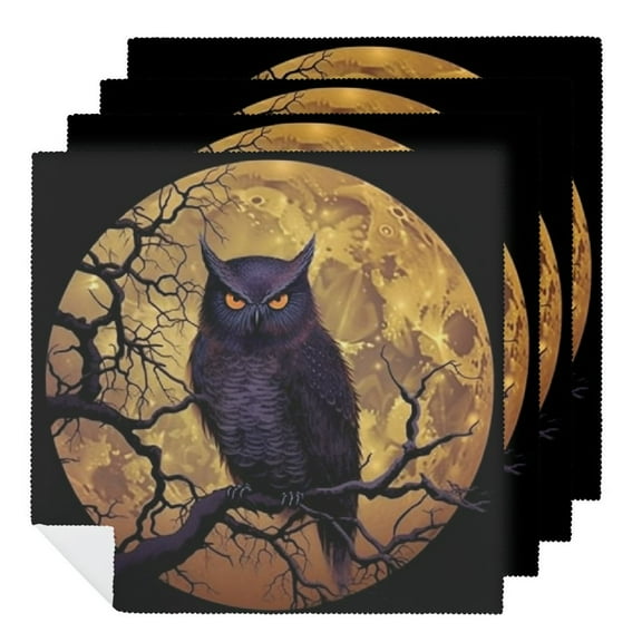 JRXY Halloween Night Moon with Animal Silhouette Pattern Polyester Cloth Napkin Reusable Party Dinner Decoration Washable Napkins 2 PCS