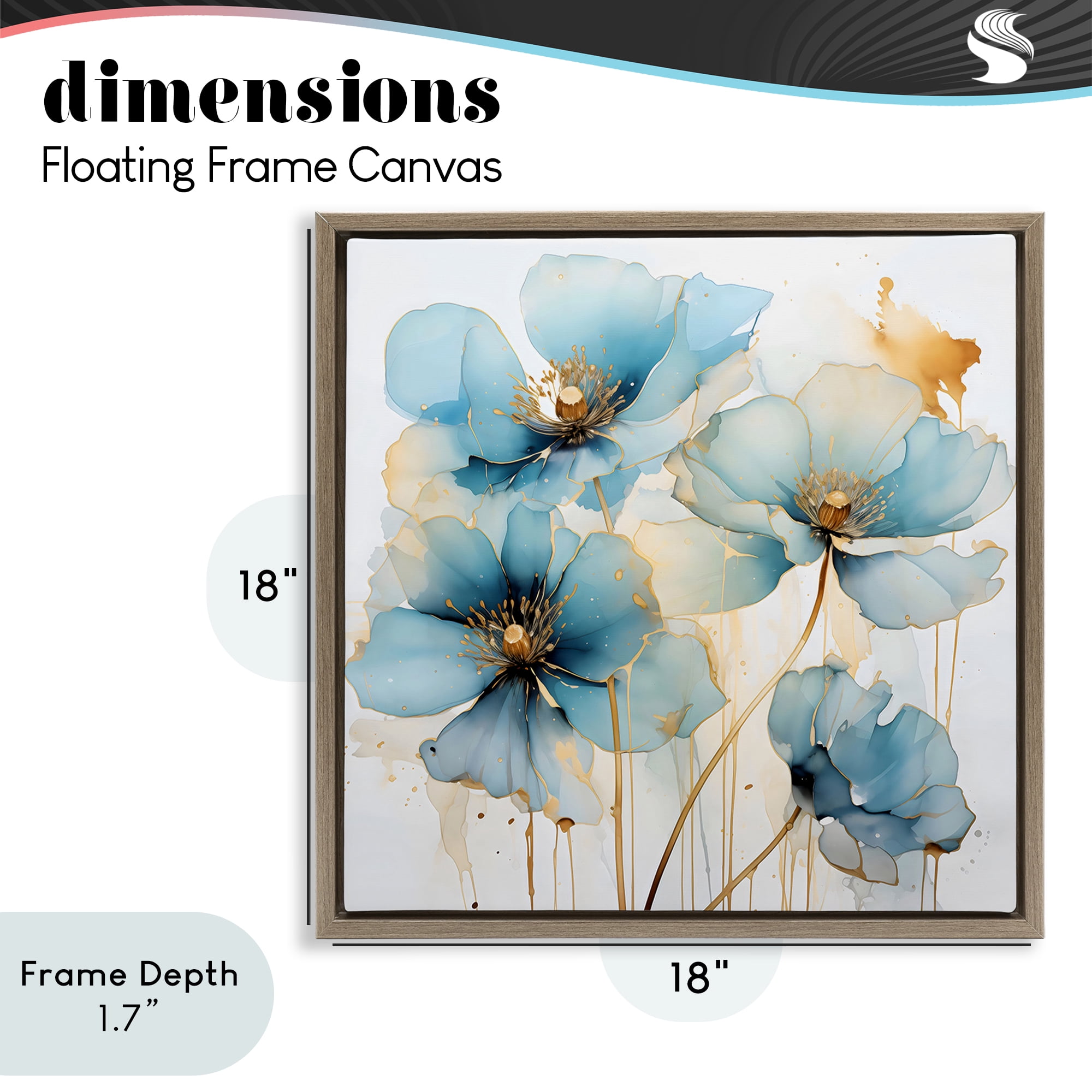 Stupell Industries Sapphire and Gold Florals Brown Framed Floater Canvas Wall Art, design by Creative Studio