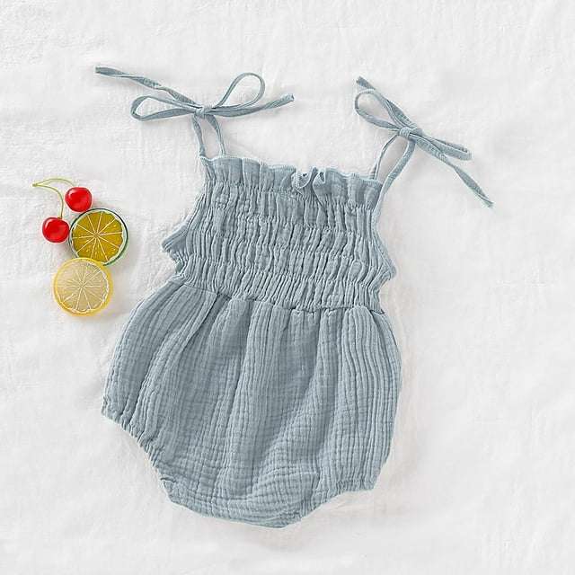 EGNMCR Baby Boy Rompers Newborn Baby Toddler Girls Jumpsuit Double-layer Cotton Crepe Lace-up One-piece Romper Kid Rompers