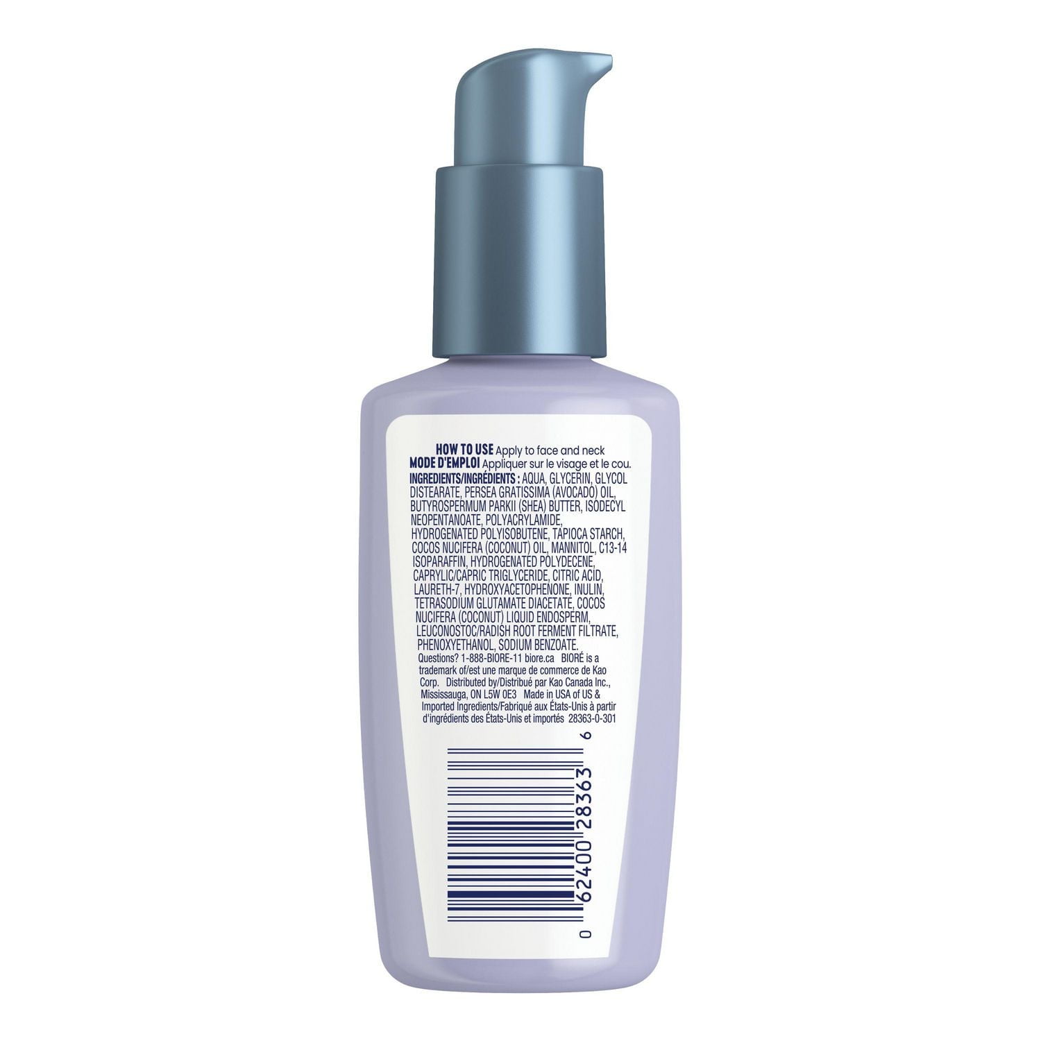 Bioré Hydratant Hydratation et éclat de Bioré, avec eau de coco + prébiotiques + huile d’avocat, hydratant pour peau sèche et sensible