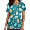thumbnail image 2 of Wowcloth Women's Easter Print V-Neck Scrub Top, Loose Fit Short Sleeve with Pockets for Work and Casual Wear, 2 of 5