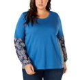 thumbnail image 3 of Style & Co. Womens Triple Print Pullover Blouse, Blue, Plus Size, 1X, 3 of 3
