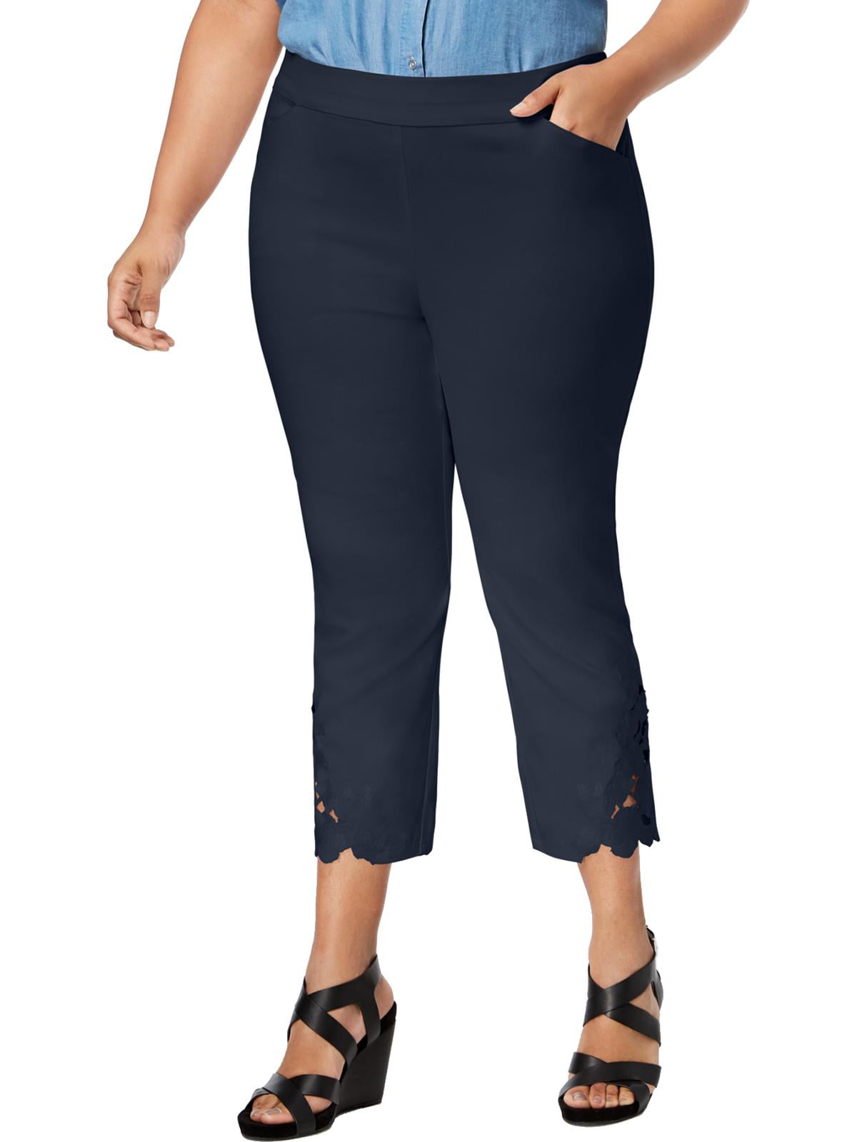 INC Womens Plus Solid Lace-Hem Capri Pants - Walmart.com