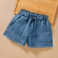 thumbnail image 2 of FNFYFH Denim Shorts for Girls Summer Elastic Waisted Shorts with Pockets Kids Short Pants,Blue, 2 of 4