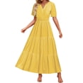 thumbnail image 1 of HXWCHs Robe à Manches Longues Femme Fluide Col en V Ceinture Été Décontractée Robe Confortable Plage Évasée Maxi pour Printemps Saison Jaune m, 1 of 7