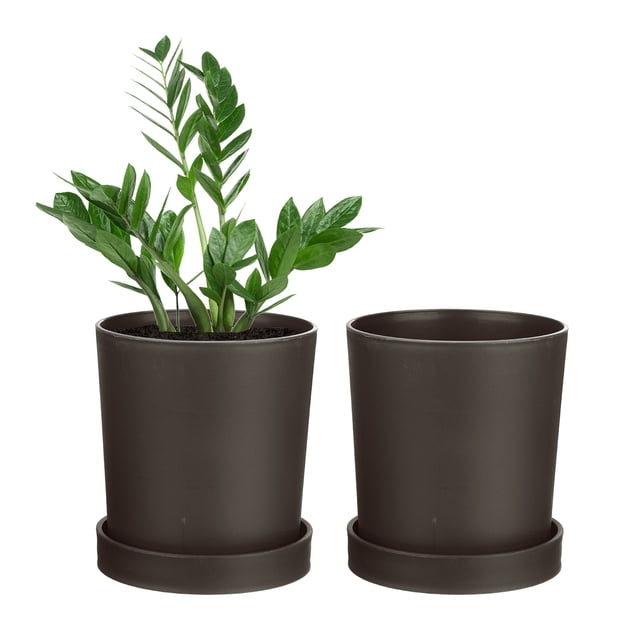 Uxcell 2 Paquete de Macetas de 4.5 pulgadas Macetas de Plástico con Agujeros de Drenaje para Plantas de Interior Café