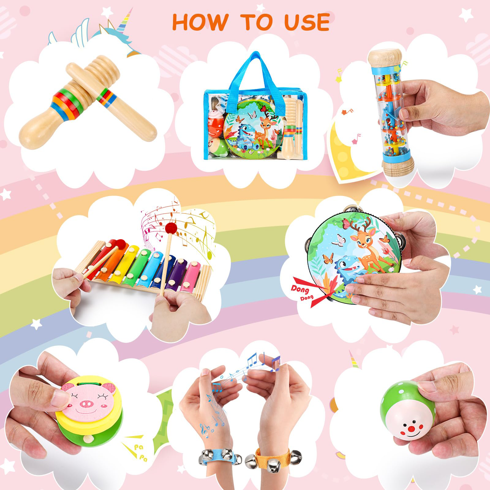 OATHX Educational Toys Percussion Xylophone Baby Music Kit Kids Wood Musical Instruments for Toddler Toy