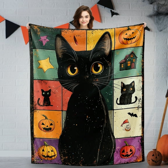 Black Cat Blanket Super Soft - Halloween Throw Cozy Flannel Plush for Adults Kids, Cute Christmas Birthday Gift, Spooky Decor for Couch Bed 40" x 50"