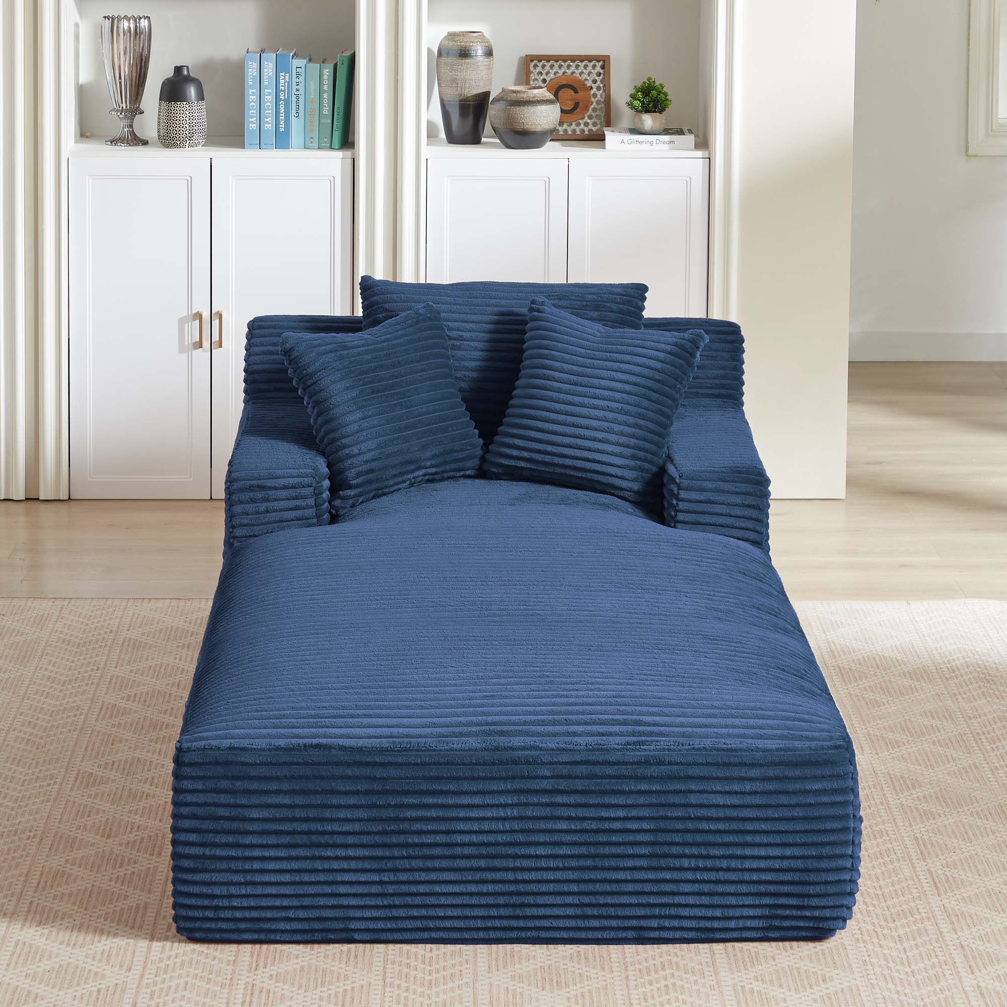 Miniyam Oversized Chaise Lounge Chair 79×49 Corduroy Upholstered Sleeper Sofa No‑Assembly Blue