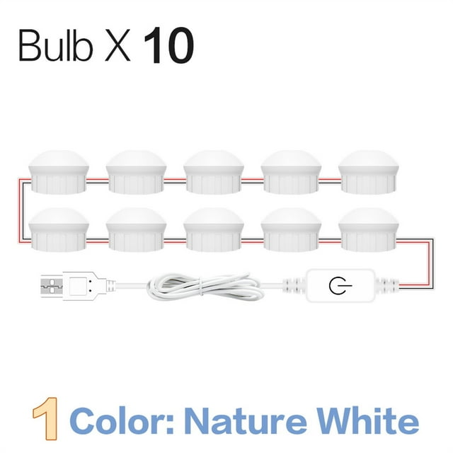 10 Ampoules Miroir à DEL Ampoule de Maquillage USB Lampe Miroir Rétroéclairée Éclairage de Coiffeuse à DEL Lumières de Maquillage à Intensité Réglable, Utilisation Grand