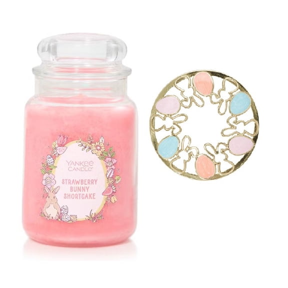 Yankee Candle Easter Strawberry Bunny Shortcake Large Classic Jar Candle with an Easter Eggs  Illuma-lid 2pc Set