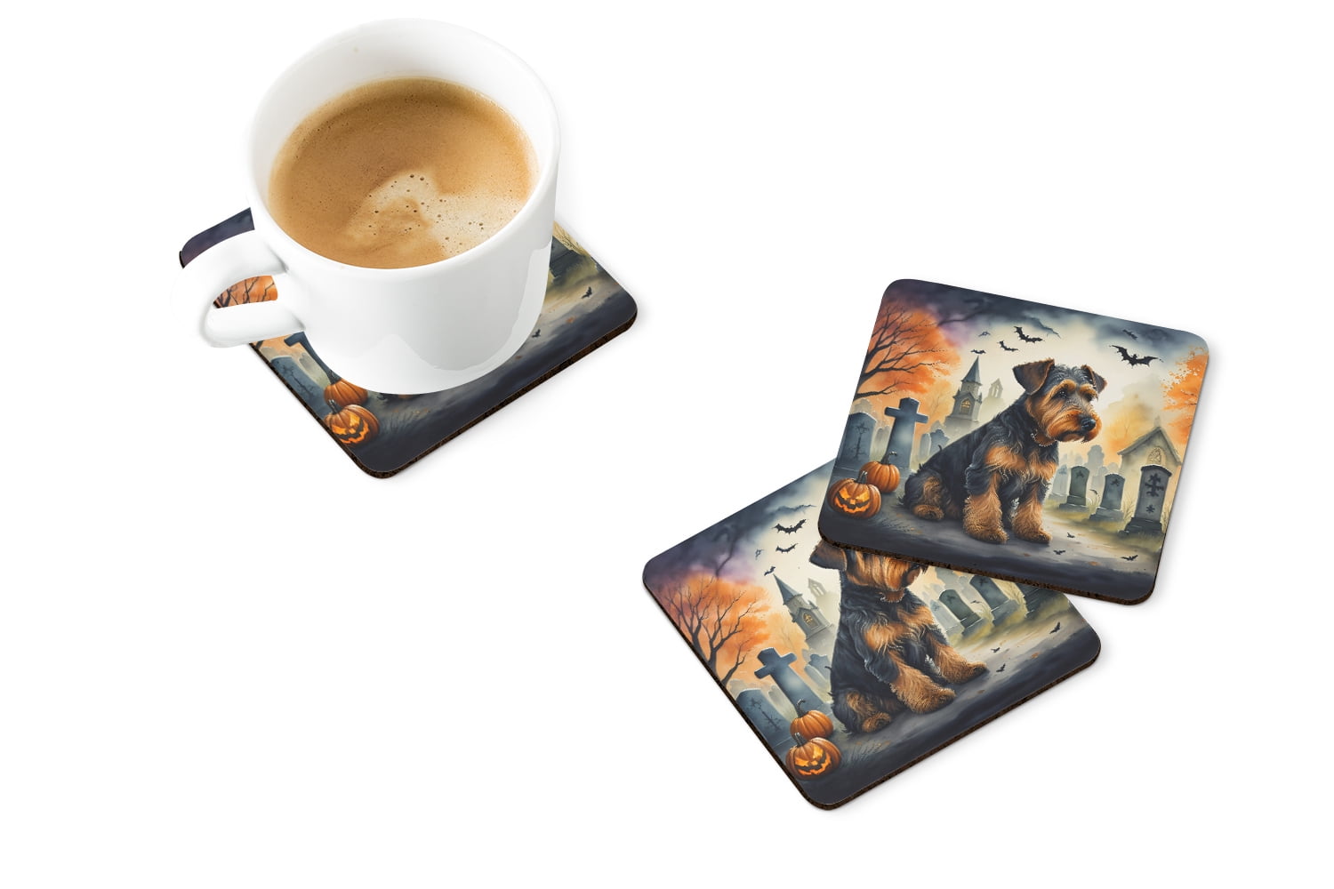 Airedale Terrier Spooky Halloween Foam Coaster Set of 4 3.5 in x 3.5 in