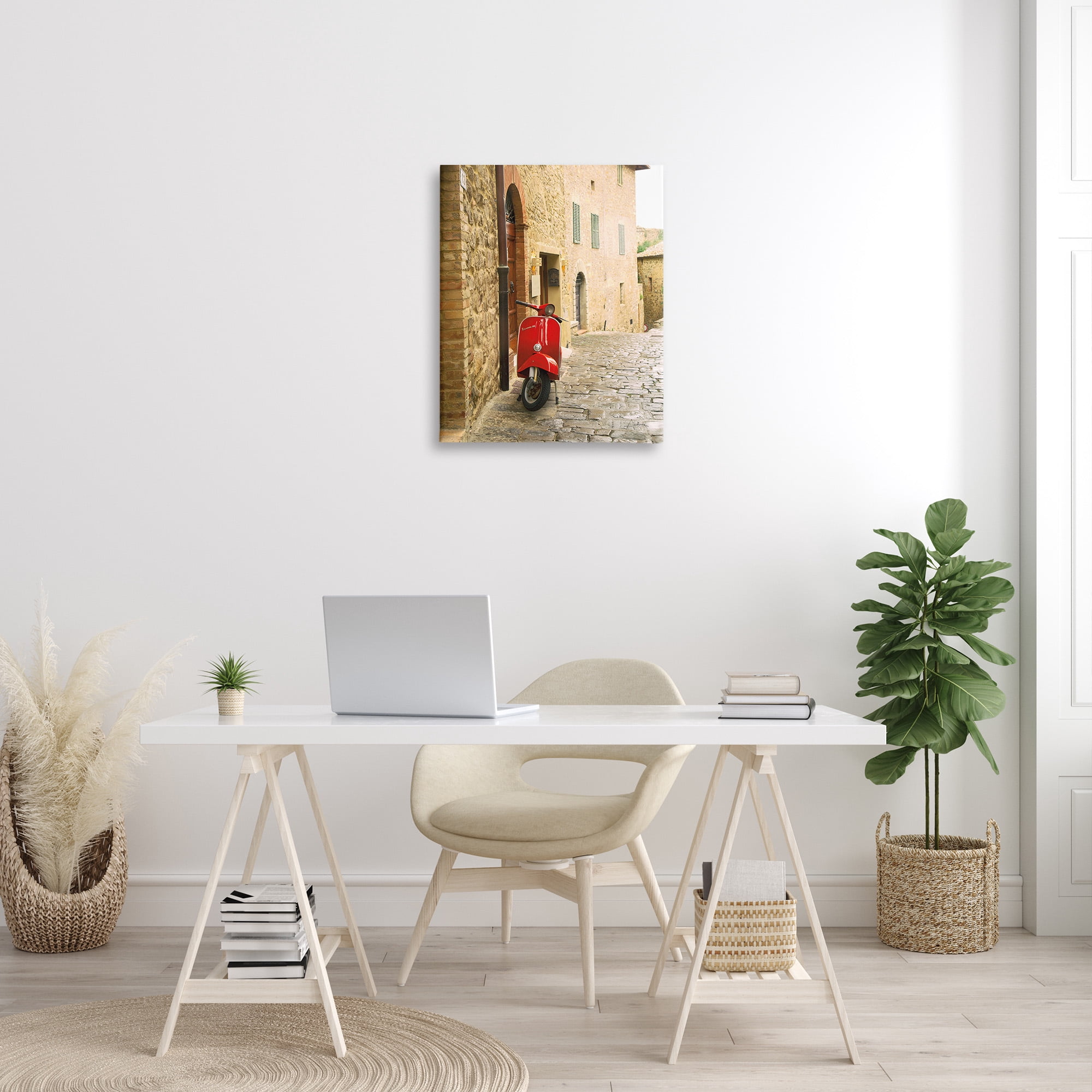 Stupell Industries Red Moped in City Transportation Photography Gallery Wrapped Canvas Art Print Wall Art, 24 x 30