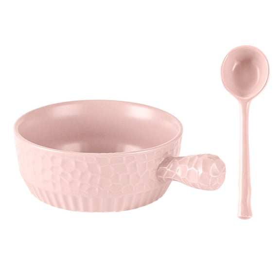 Qeeadeea Bouillon Cups, French Onion Soup Bowls With Handles, French Onion Soup Crocks Oven Safe, Microwave Soup Bowl With Spoon, Soup Mug-pink-15x15x6cm, 600ml